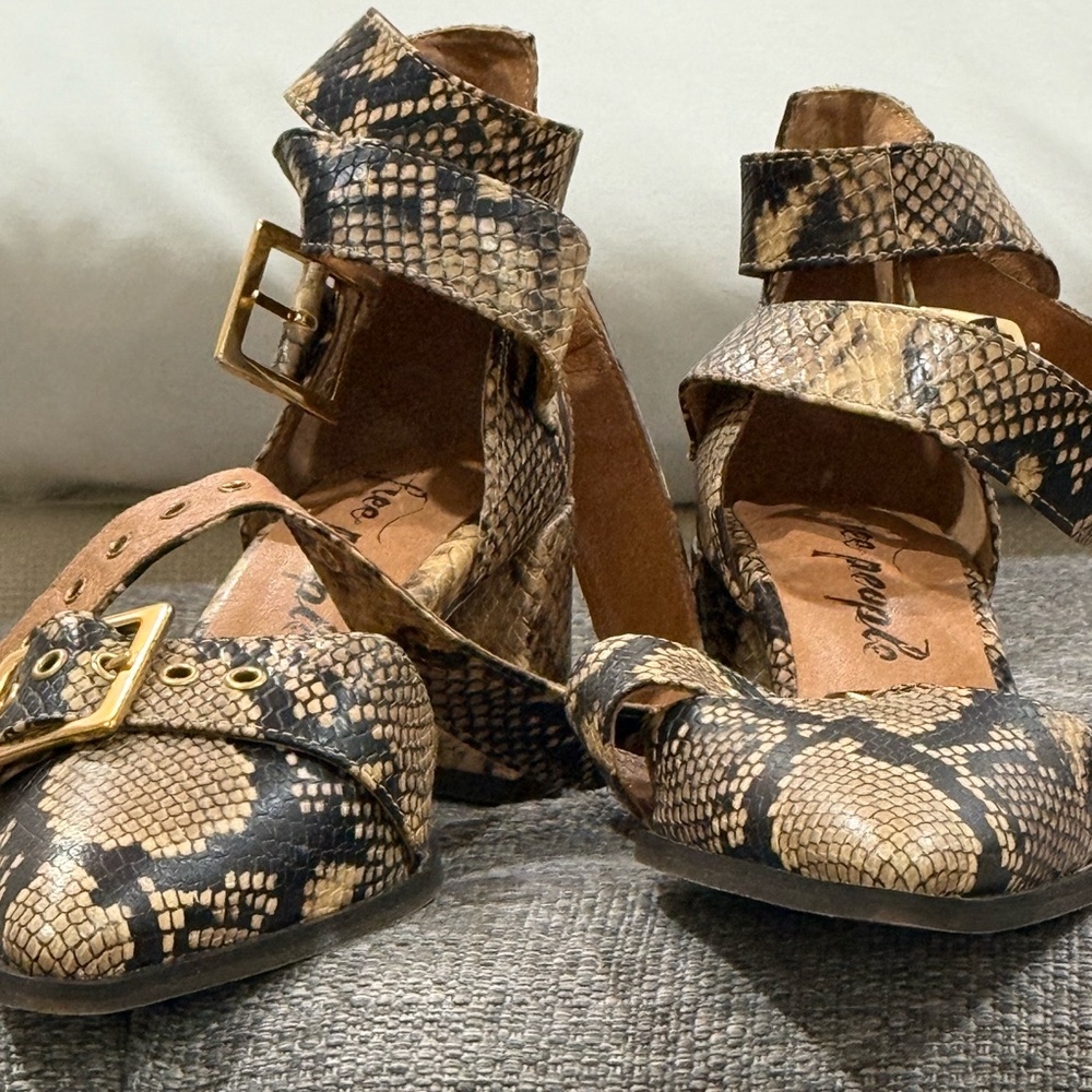 Free People Brown and Black Strappy Heels